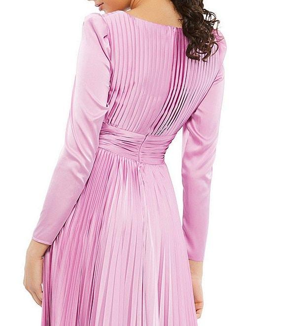 Mac Duggal Surplice V-Neck 3/4 Sleeve Pleated A-Line Gown Product Image