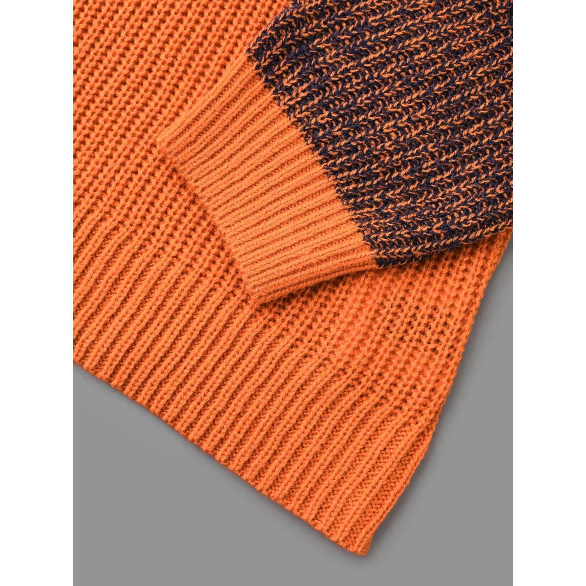 Plus Size Textured Balloon Sleeves Color Block Pullover Indigo Women Casual Loose Long Sleeve Round Neck Everyday Pullovers BloomChic 30/6X Product Image