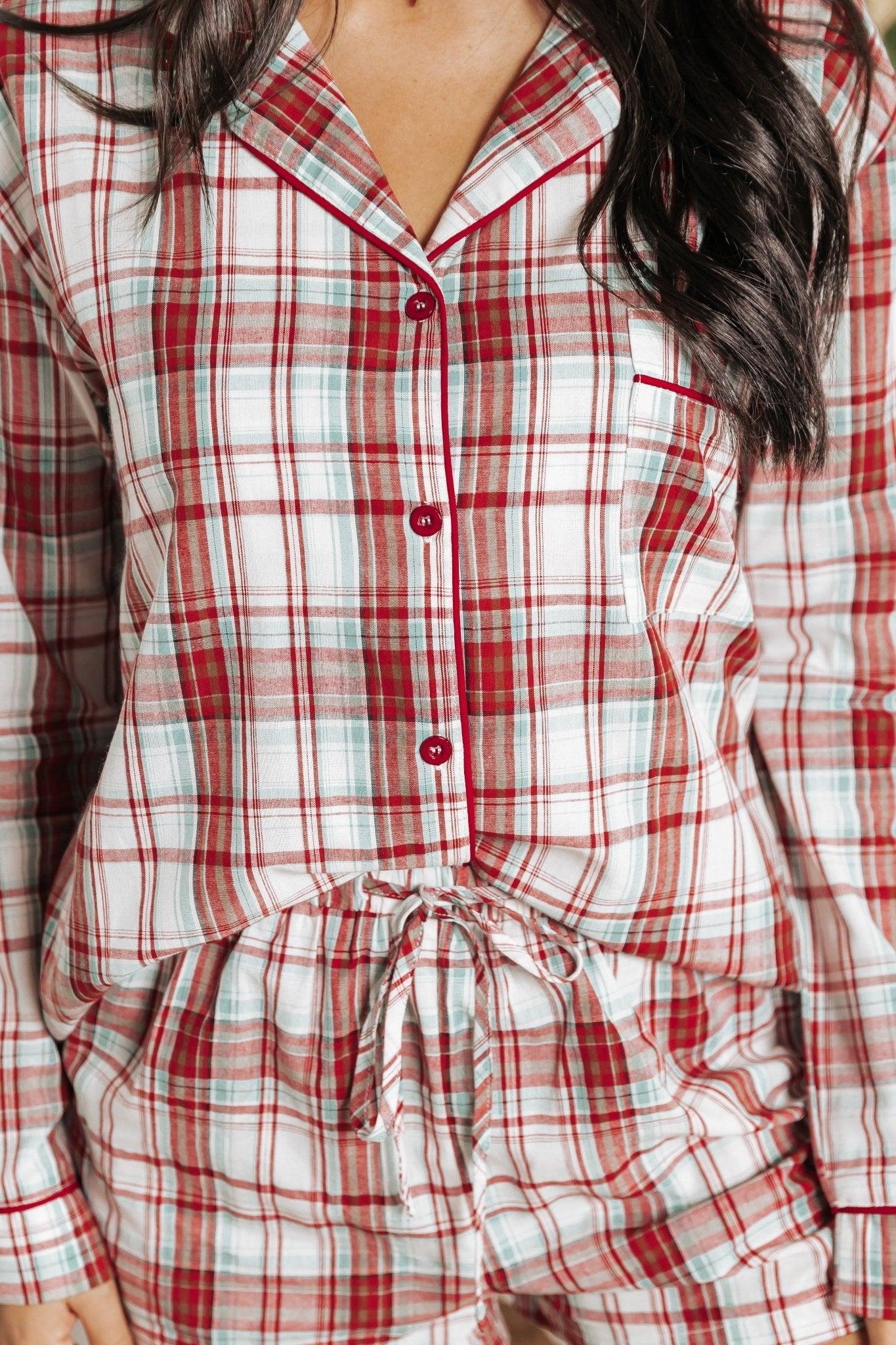 Waking Up Multi Red Plaid Shirt & Shorts Set - FINAL SALE Female Product Image