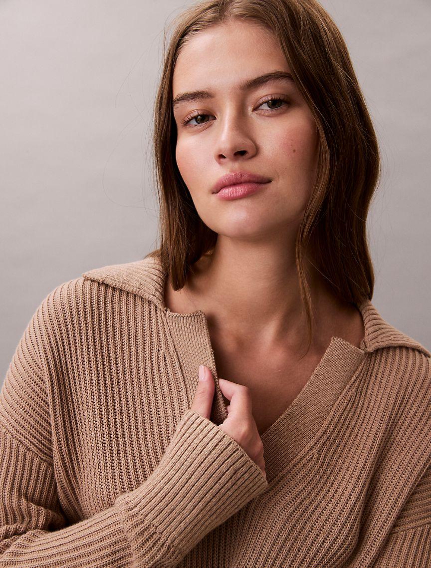 Smooth Cotton Relaxed Polo Sweater Product Image