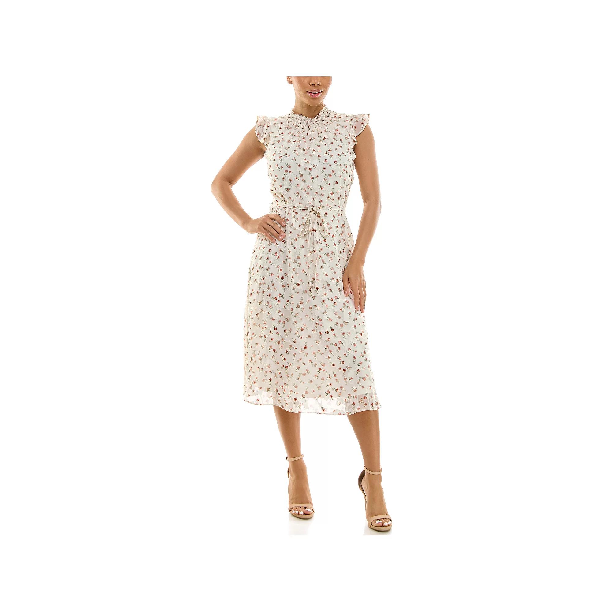 Women's Nina Leonard Smocked Flutter Sleeve Print Dress,  Product Image