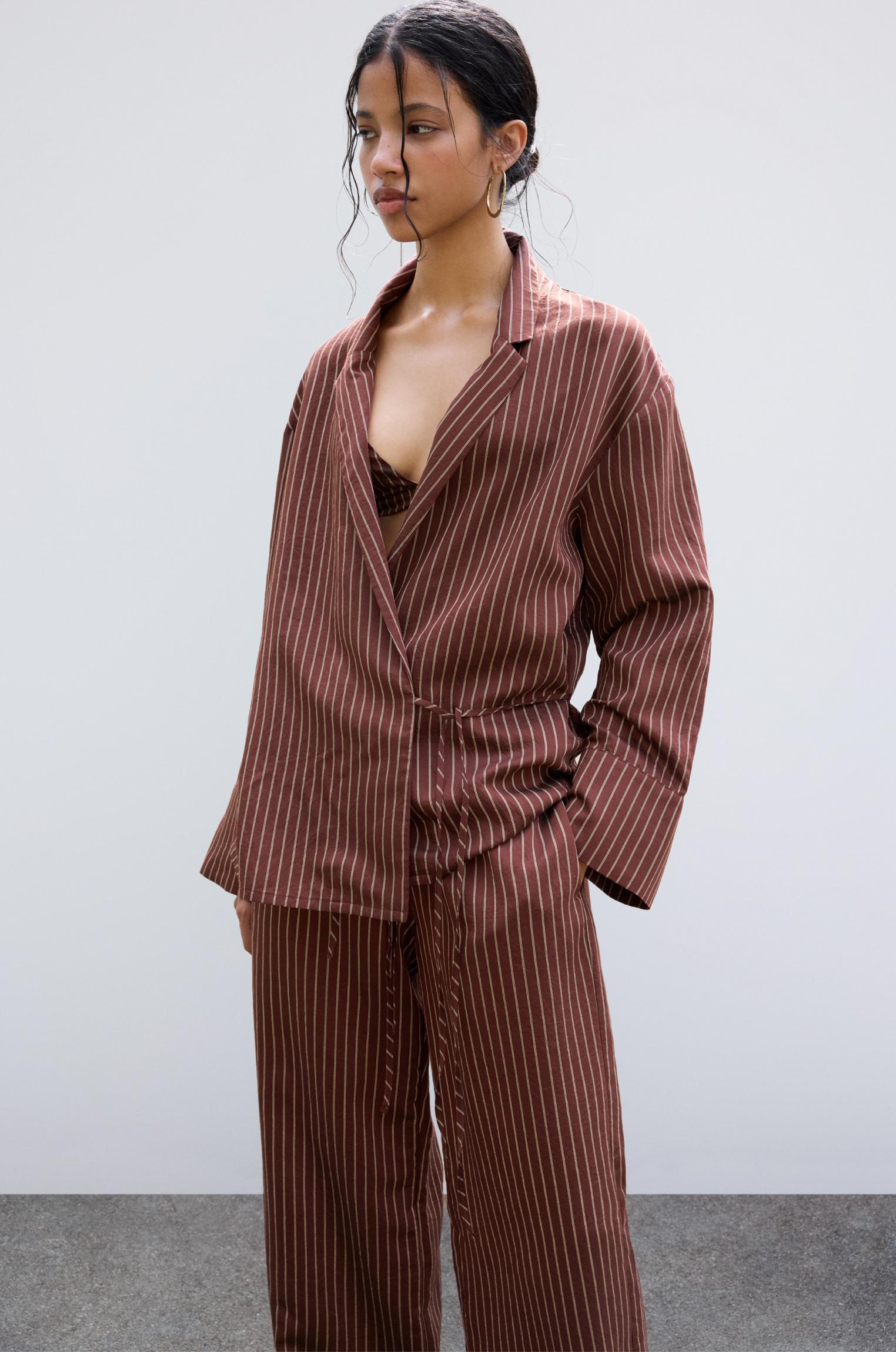 Striped shirt with tie detail Product Image