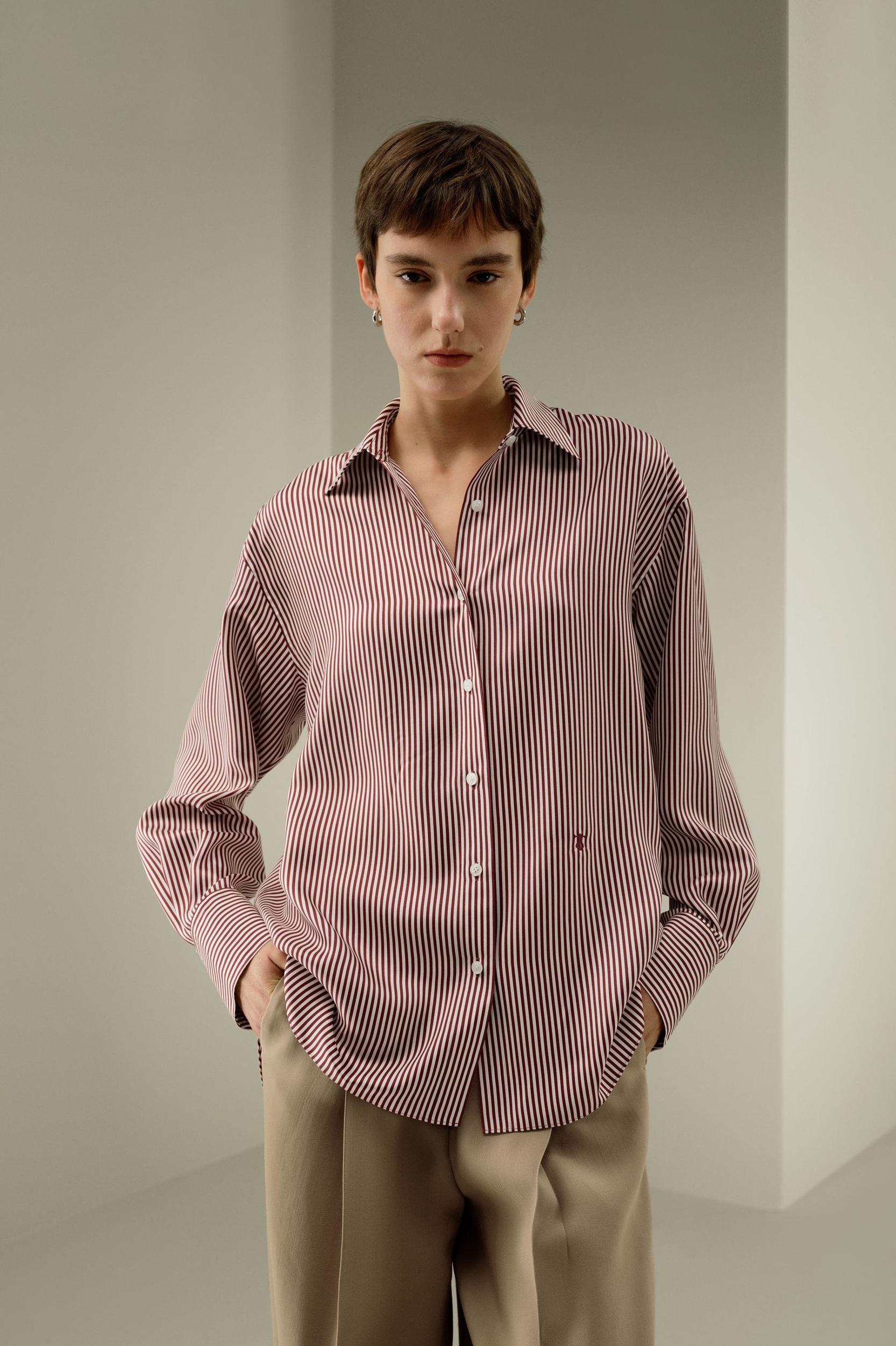 Ancora Red Oversized Striped Shirt Product Image