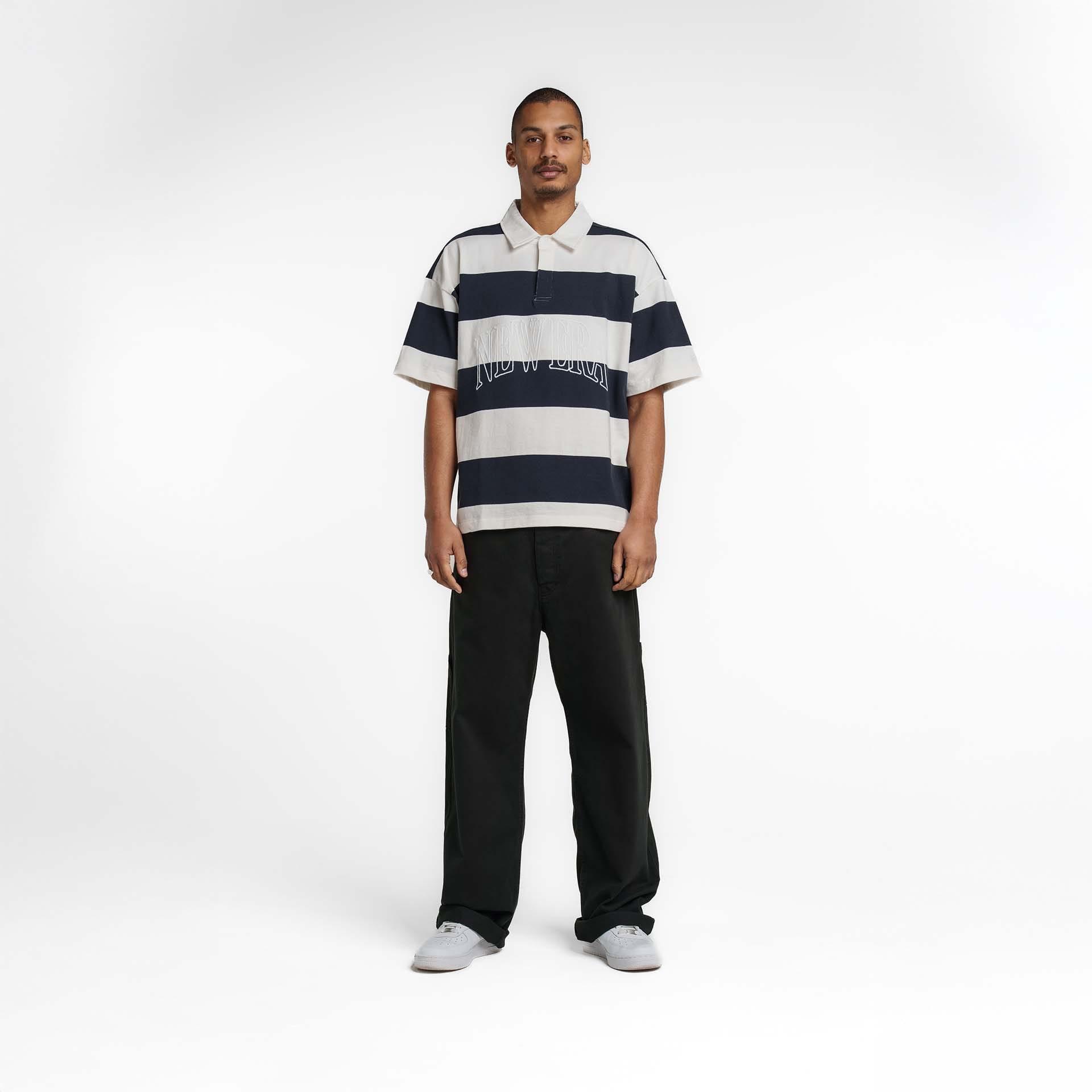 New Era Branded Embroidered Yarn Dye Navy Rugby Shirt Male Product Image