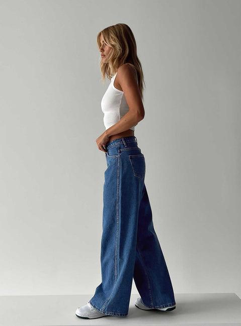 Ramos Low Rise Wide Leg Jeans Mid Blue Wash Product Image