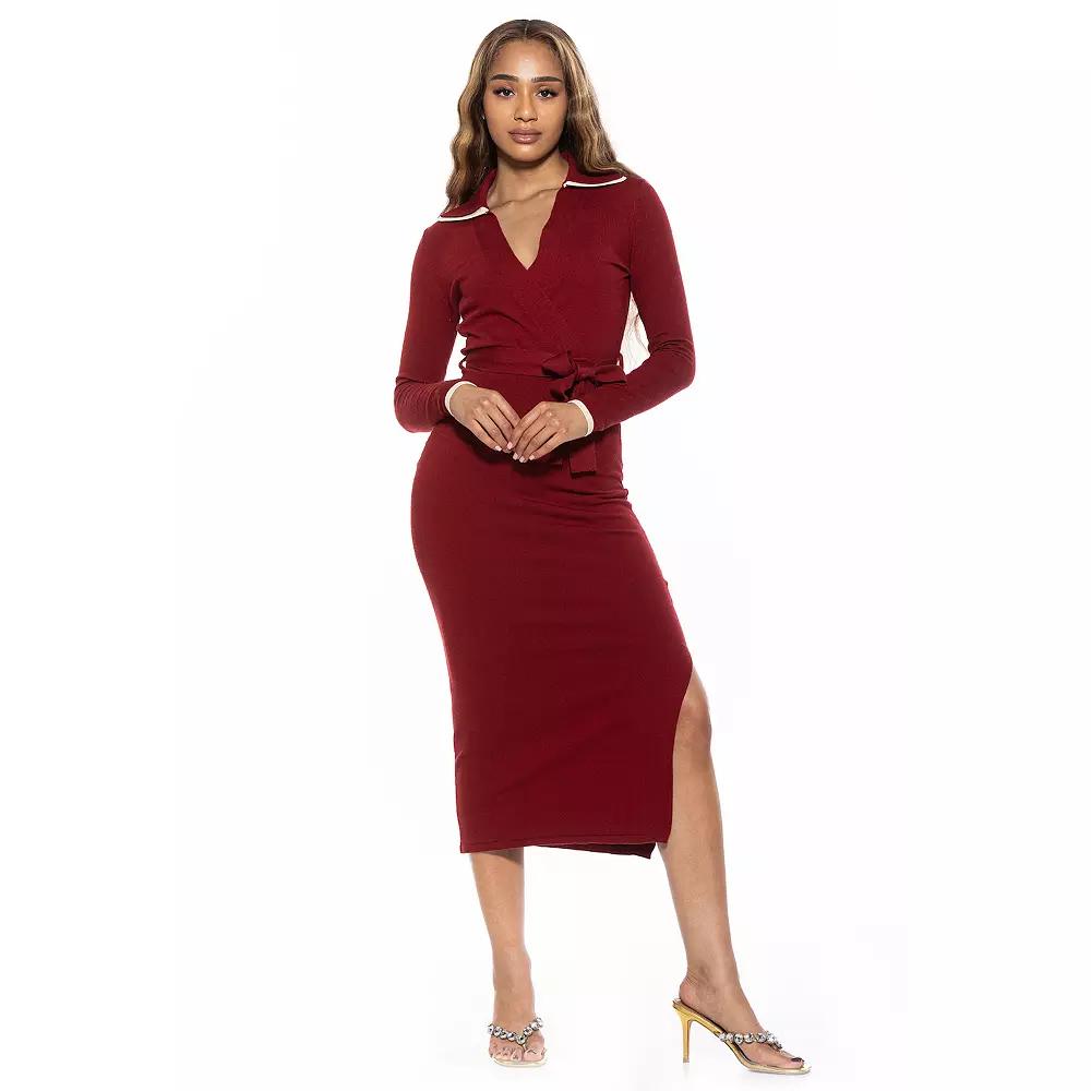 Women's ALEXIA ADMOR Tatiana Knit Collar Surplice Midi Dress,  Product Image