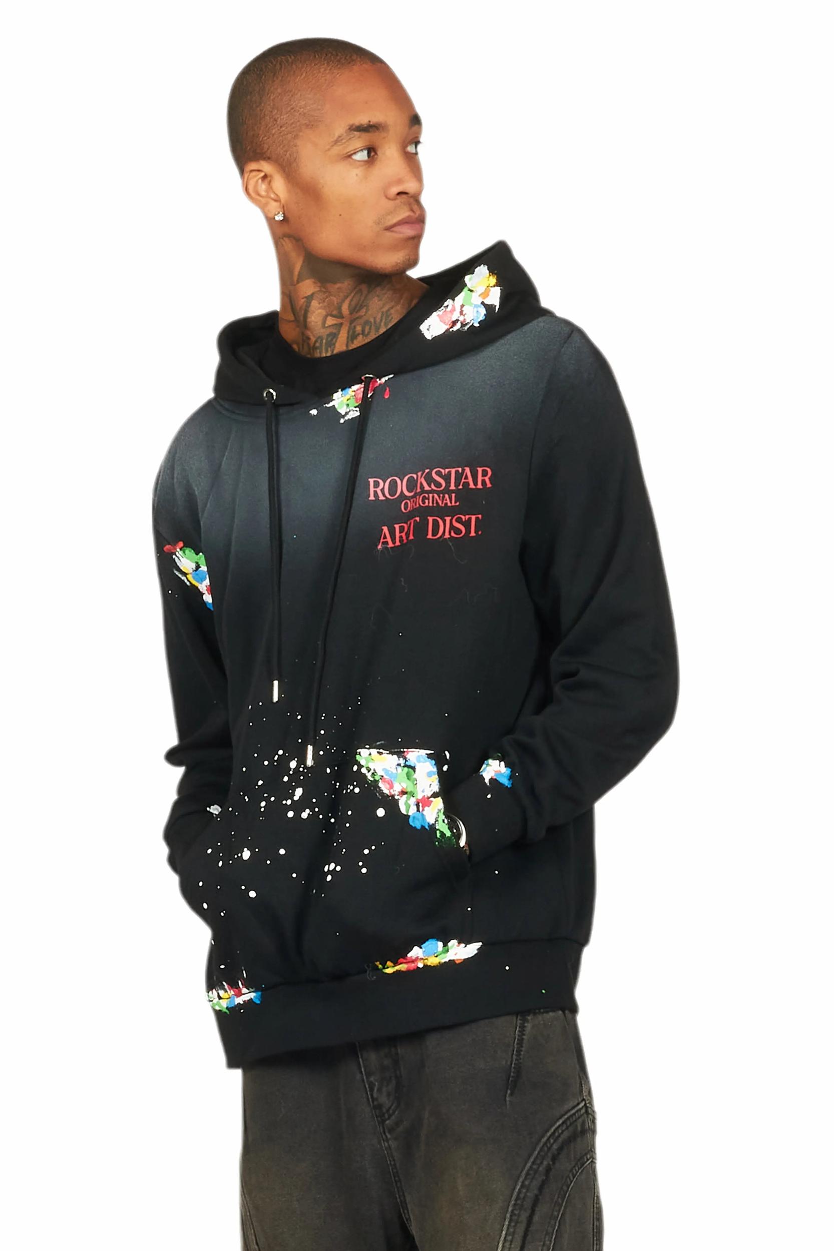 Rockstar Art Dist. Black/Red Graphic Hoodie Male Product Image