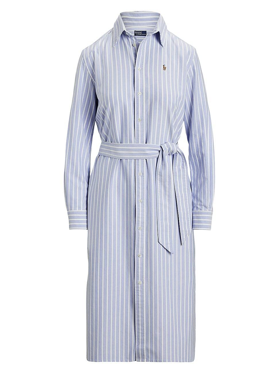 Womens Striped Cotton Tie-Waist Shirtdress Product Image