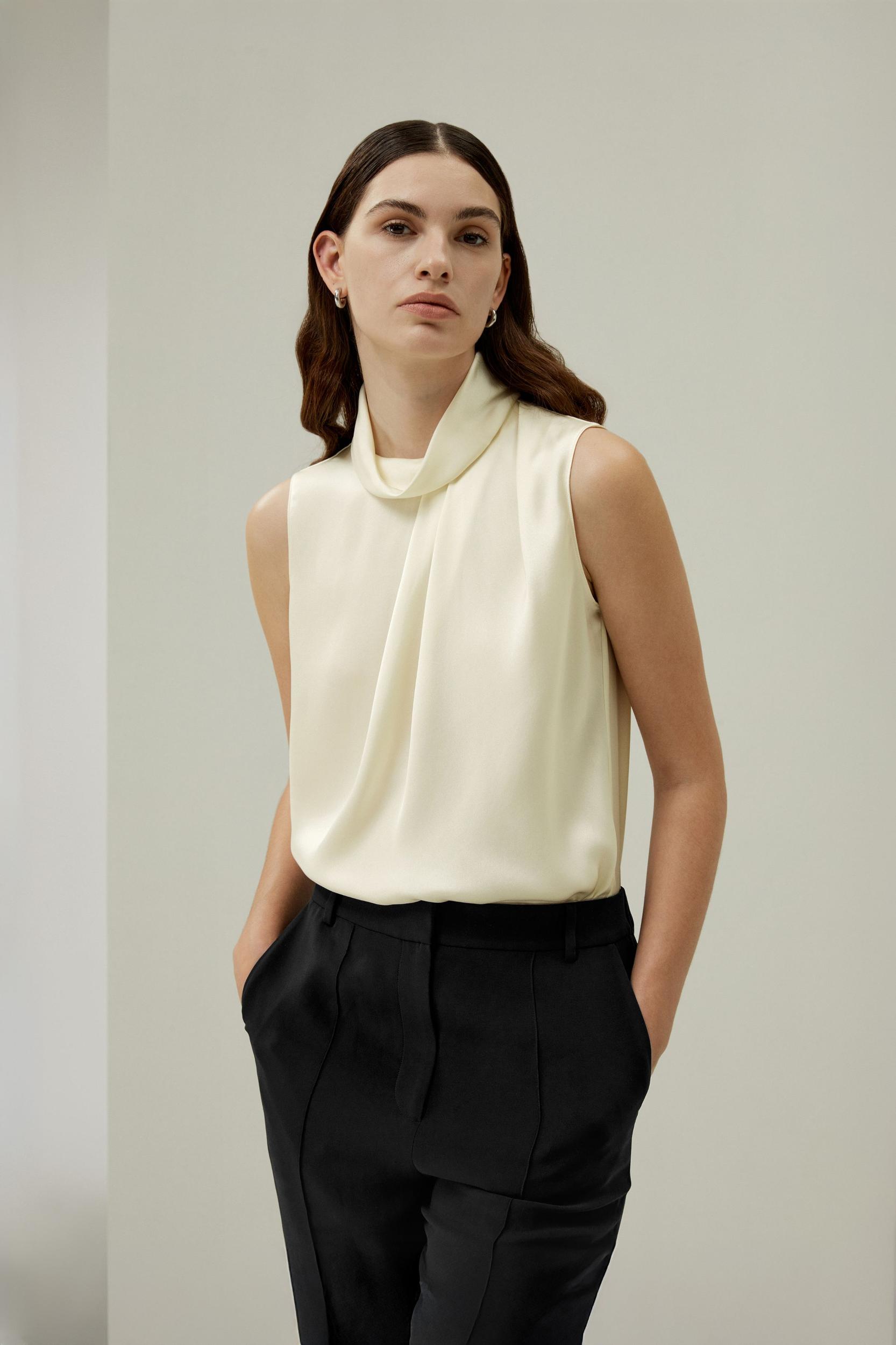 LILYSILK Silk Blouse Women - Dark Olive Mulberry Silk - Elegant Cowl Neck Blouse XS Product Image