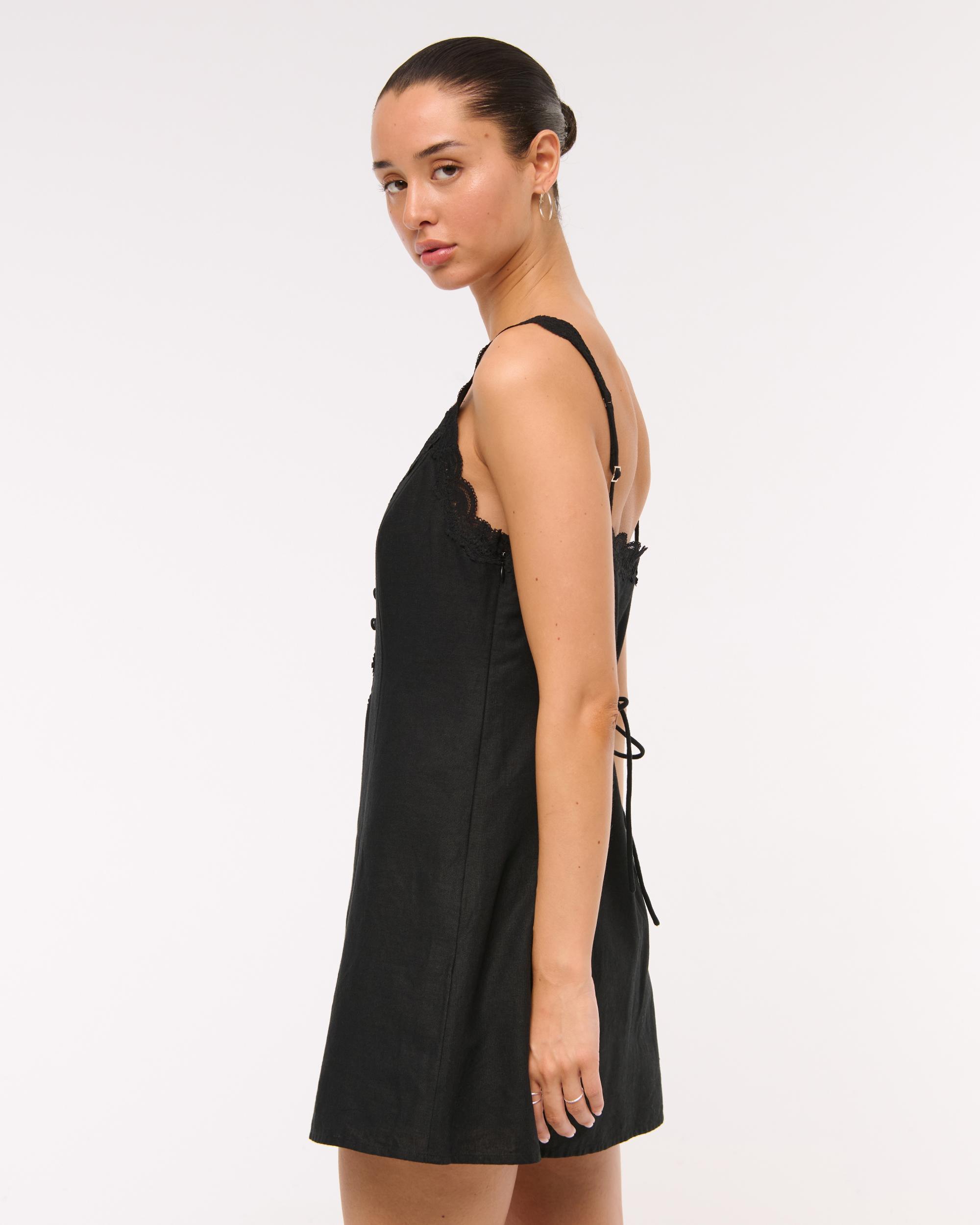 Lace-Trim Button-Front Mini Dress Product Image