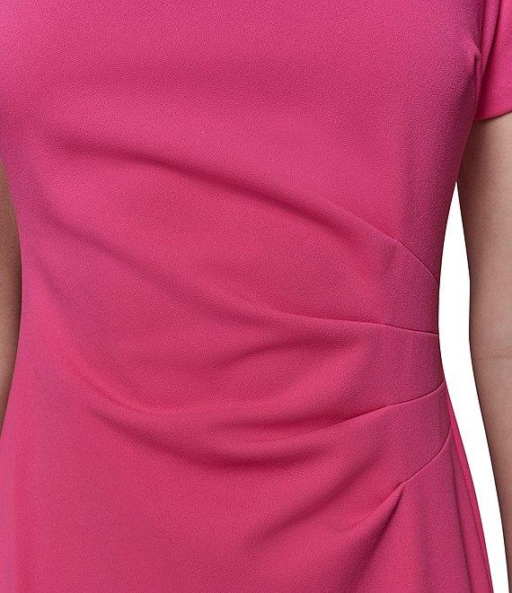 KARL LAGERFELD PARIS Scuba Crepe Crew Neck Short Sleeve Ruched Sheath Mini Dress Product Image