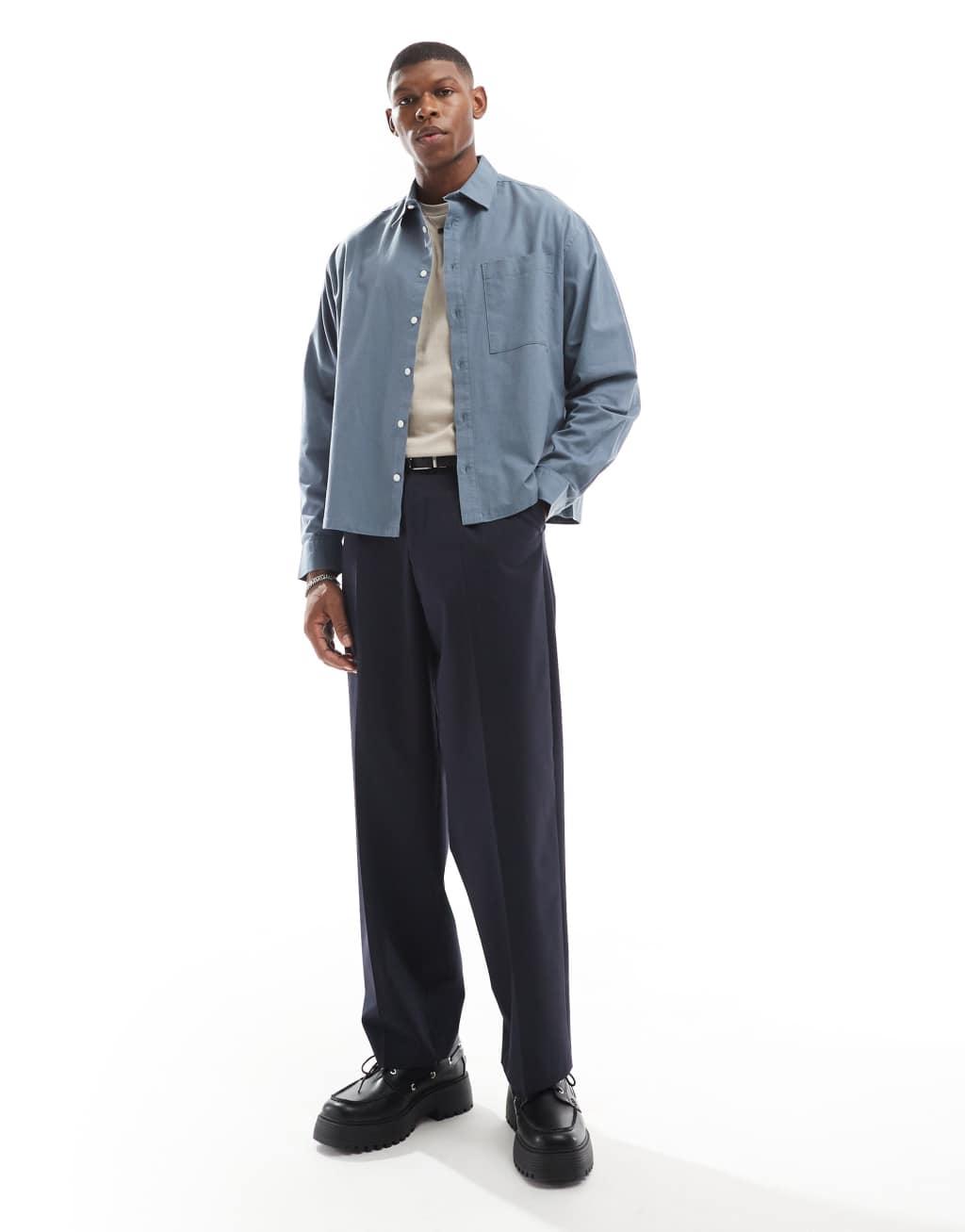 ASOS DESIGN oversized boxy oxford shirt in blue Product Image