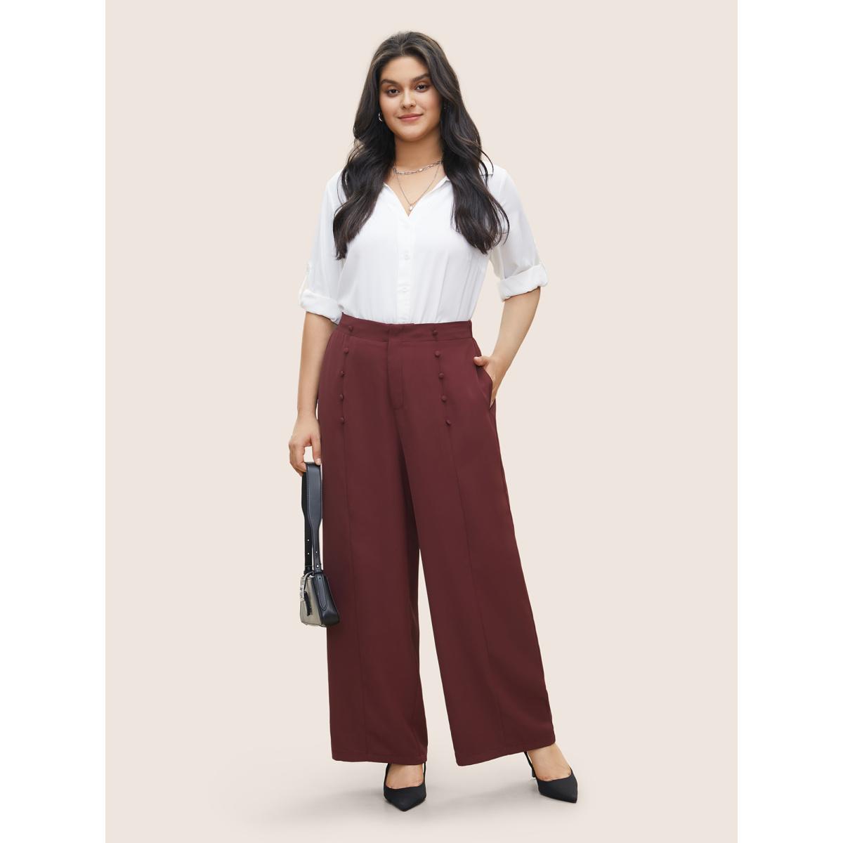 Plus Size Vintage Heather Elastic Waist Wide Leg Pants Women Black Casual Wide Leg High Rise Dailywear Pants BloomChic 30/6X Product Image