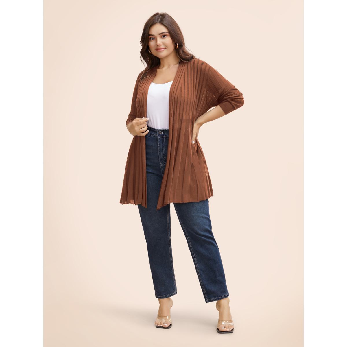 Plus Size Plain Textured Kimono Collar Cardigan DustyPink Women Timeless Loose Long Sleeve Elegant Cardigans BloomChic 22-24/3X Product Image