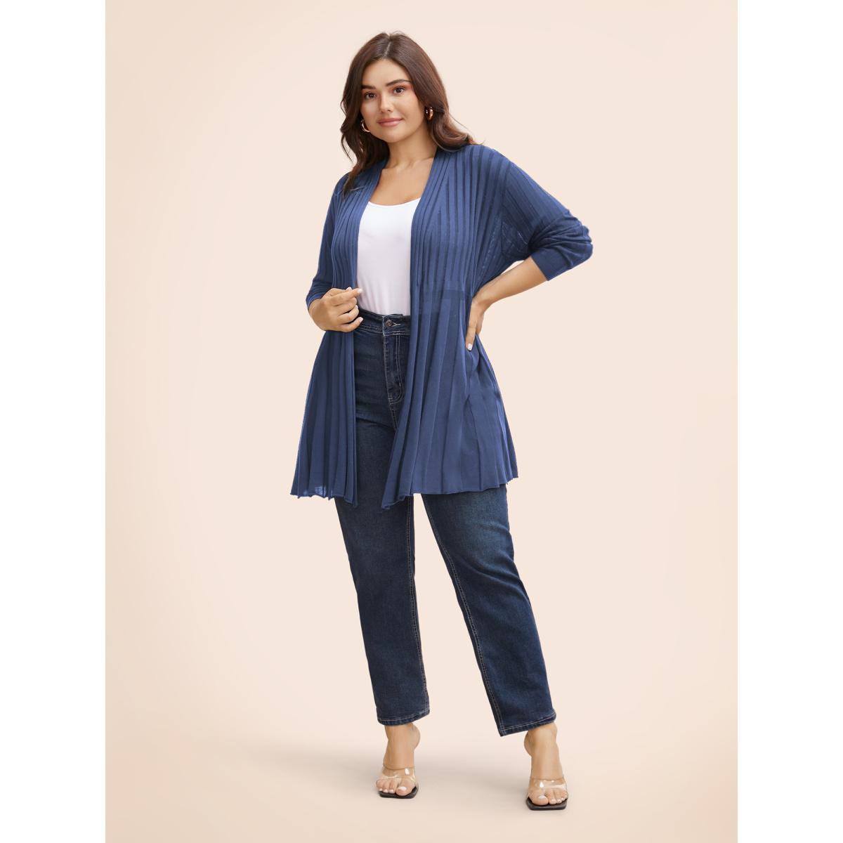 Plus Size Plain Textured Kimono Collar Cardigan DustyPink Women Timeless Loose Long Sleeve Elegant Cardigans BloomChic 22-24/3X Product Image