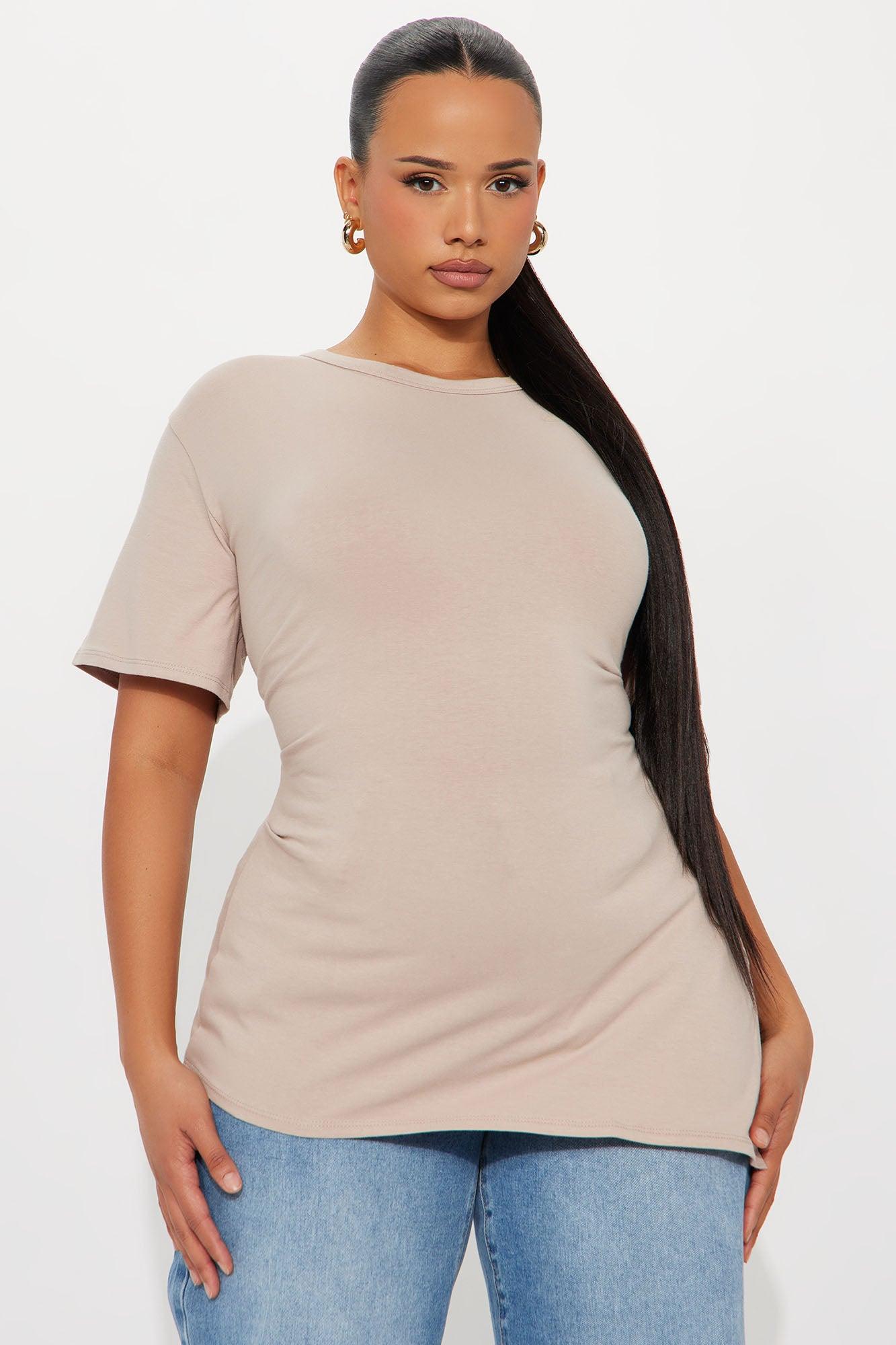 Roseline Short Sleeve Ruched Tshirt - Stone Female Product Image