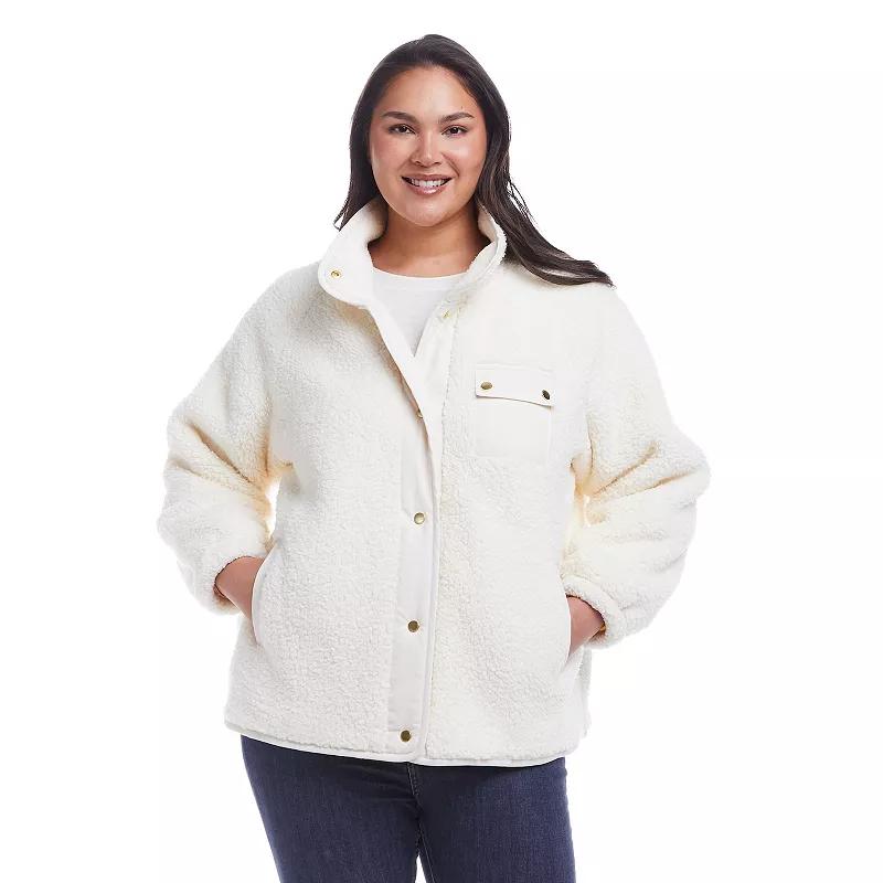 Plus Size Weathercast Snap Front Bonded Sherpa Fleece Jacket, Women's, Size: 2XL, Ivory Product Image