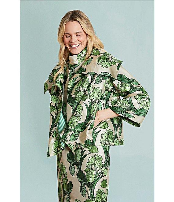 Buru Grace Printed Brocade Oversized Point Collar 3/4 Sleeve Cropped Coat Product Image