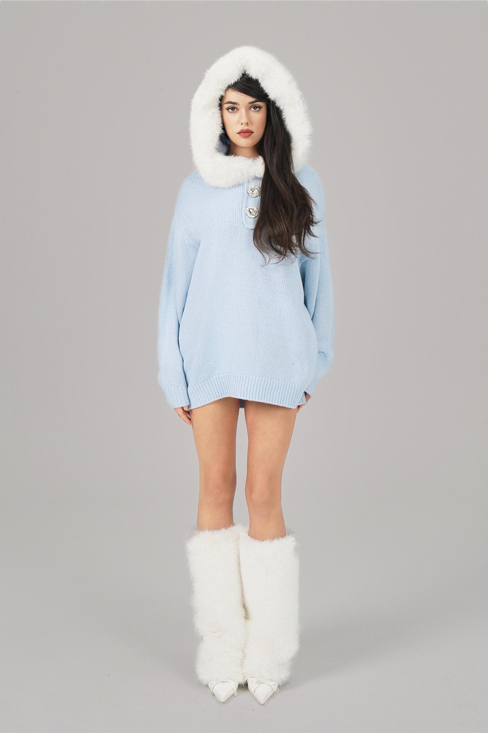 Ava Fur Sweatshirt (Blue) (Final Sale) Product Image