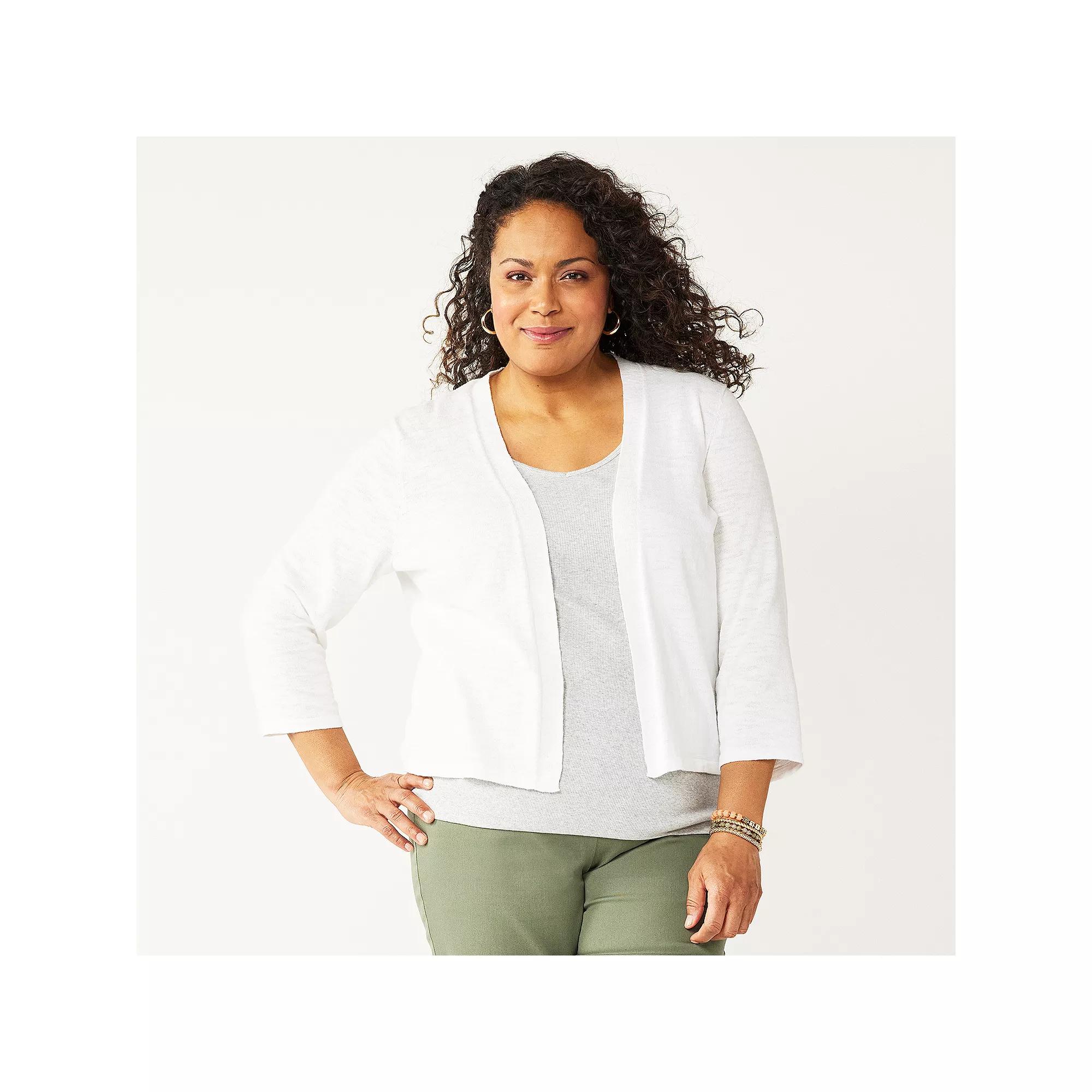 Plus Size Croft & Barrow® Open Front Cardigan, Women's, Size: 1XL, White Product Image