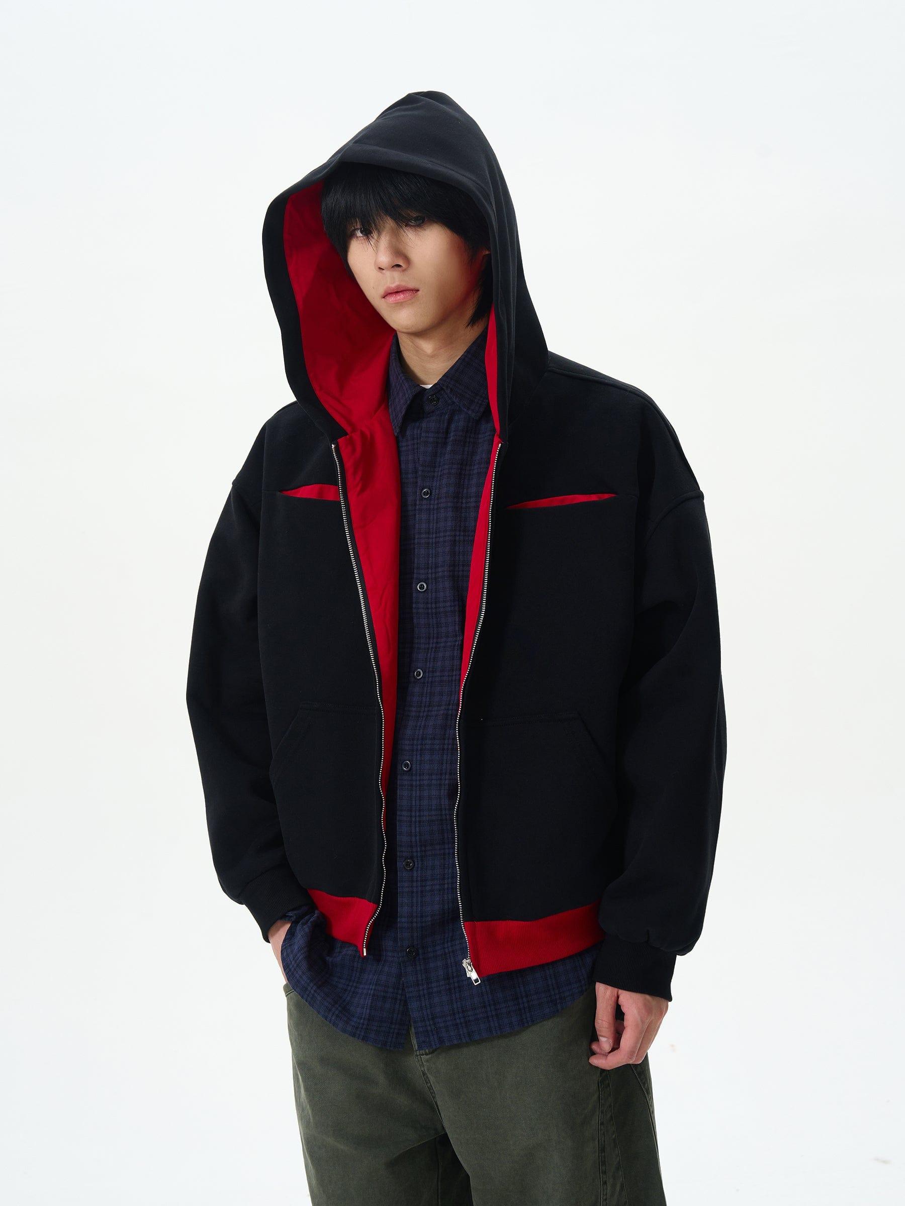 RT No. 12576 BLACK TWO-TONE ZIP-UP HOODIE Product Image