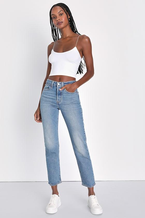 Wedgie Straight Fade Medium Wash High-Rise Cropped Jeans Product Image