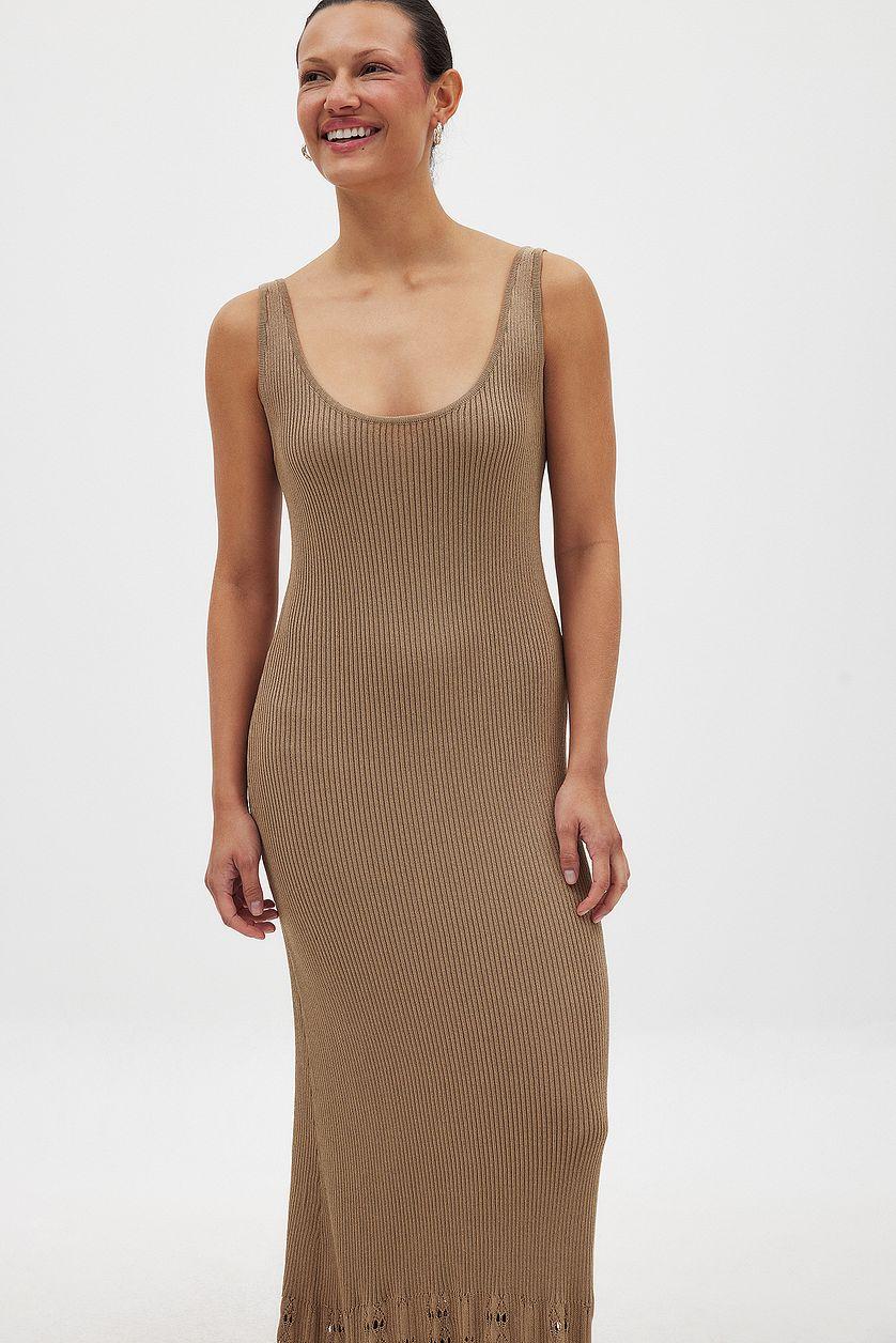 Knitted Scoop Neck Crochet Midi Dress Product Image