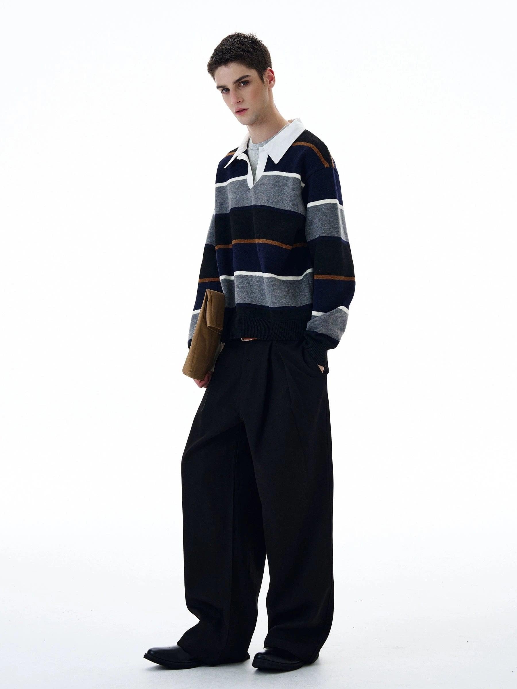 RT No. 20027 STRIPED POLO COLLAR SWEATER Product Image