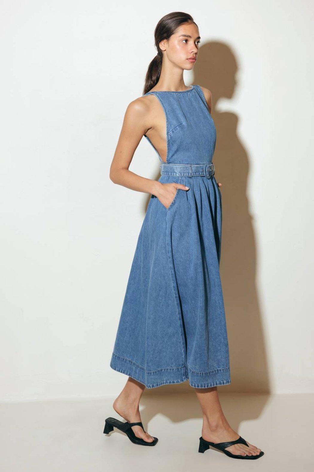 Denim Belted Pinafore Dress Product Image