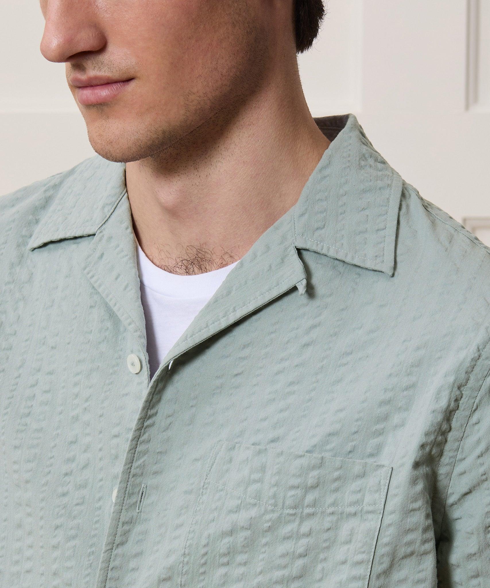 Cropped Seersucker Camp Collar Shirt Product Image