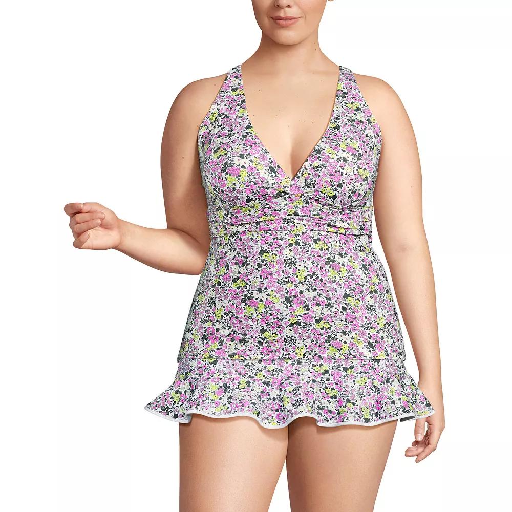 Plus Size Lands' End V-Neck Plunge X Back Tankini Swim Top, Women's, Size: 2XL, Garden Floral Product Image