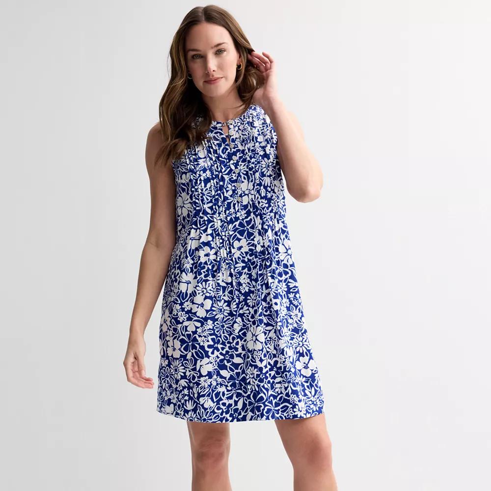 Petite Sonoma Goods For Life® Sleeveless Pintuck Dress, Women's, Size: Small Petite, Blue Linework Floral Product Image