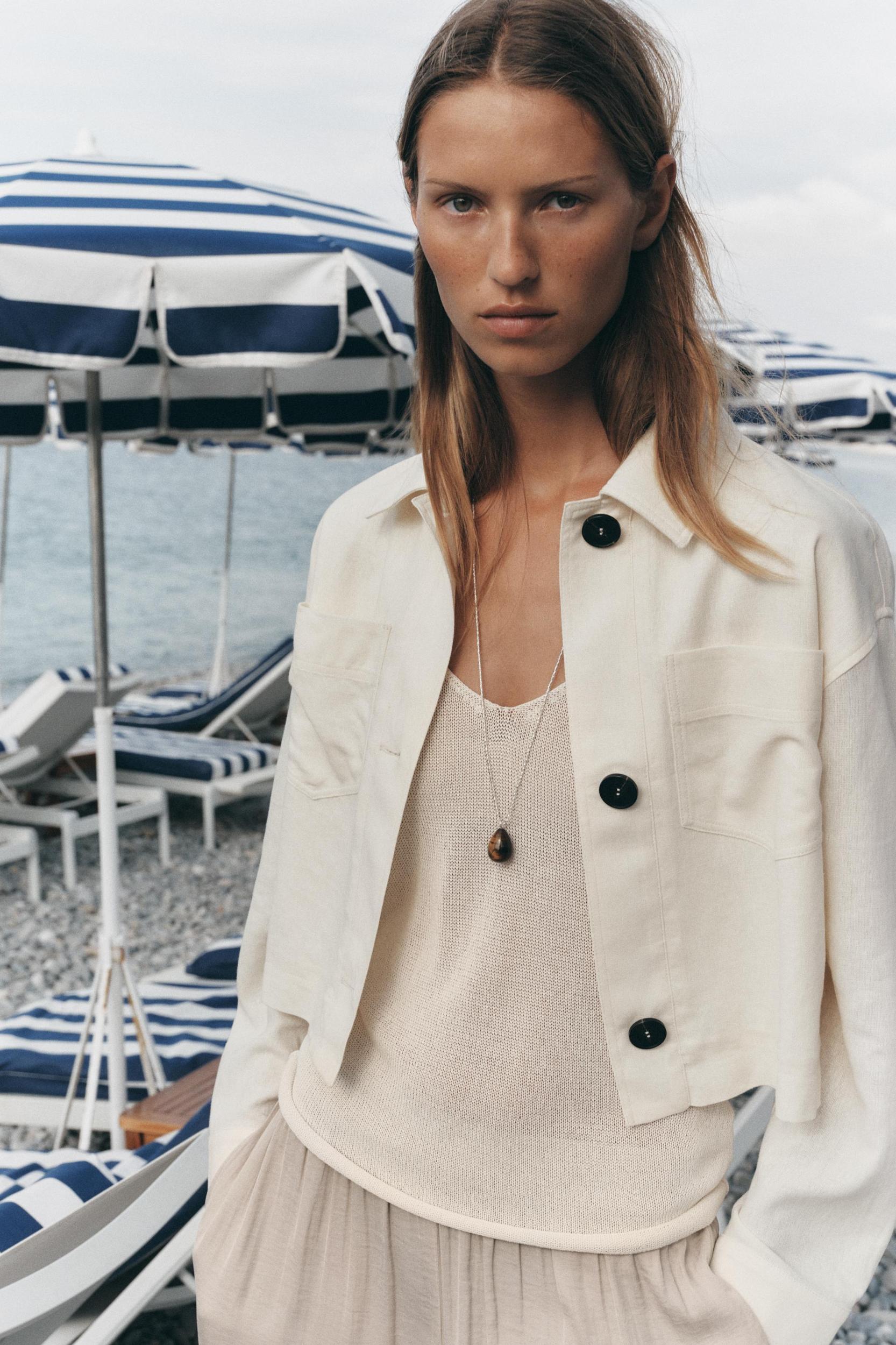 LINEN JACKET WITH CONTRAST SLEEVES Product Image