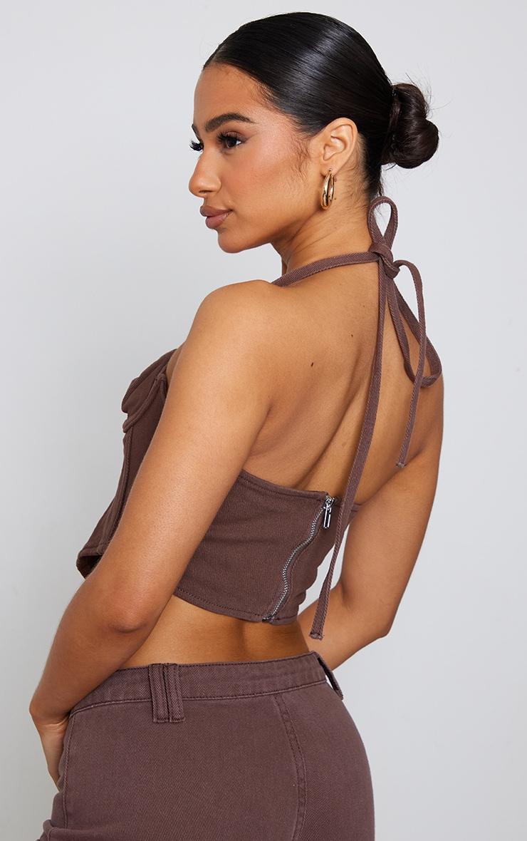 Petite Chocolate Denim Seam Detail Corset Product Image