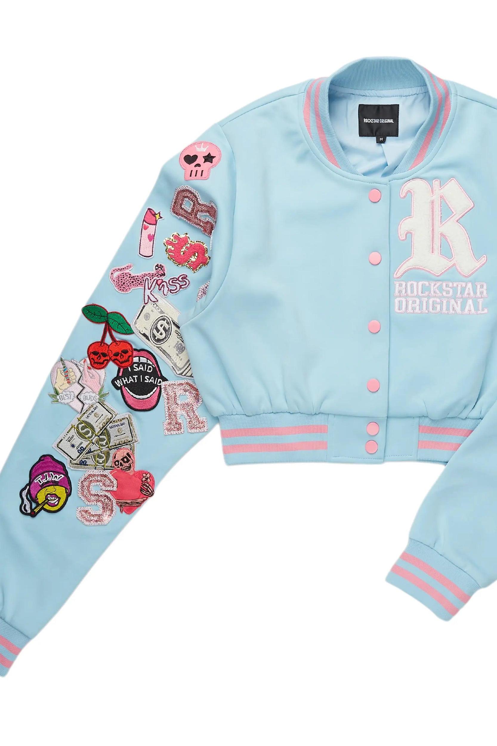 Jakaira Blue Crop Varsity Jacket Female Product Image