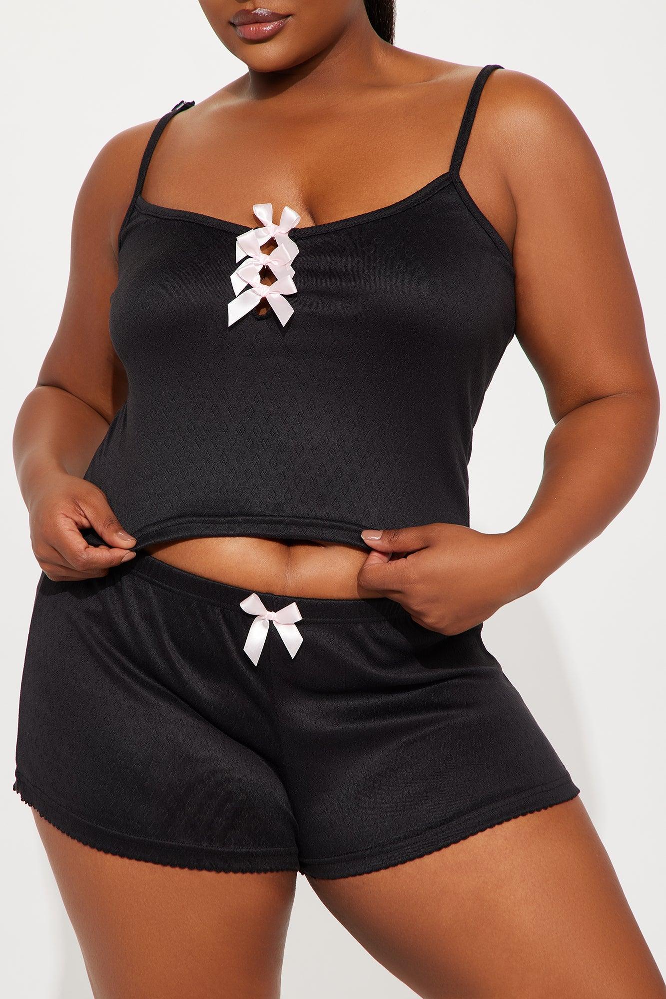Bow Era Pointelle Cami PJ Short Set - Black/Pink Product Image