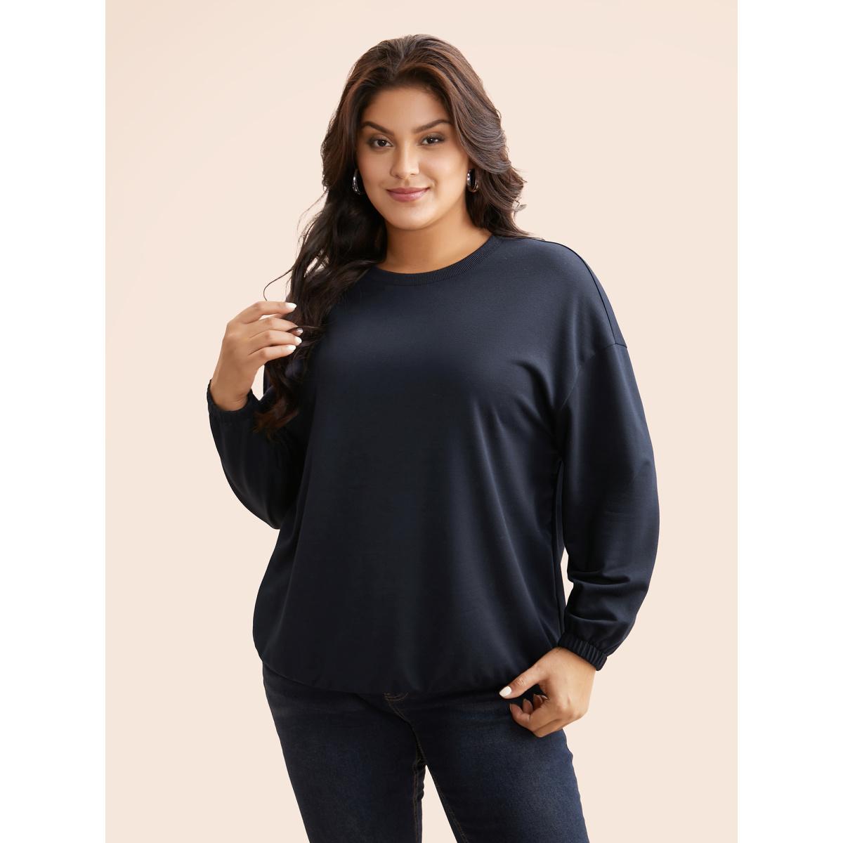Plus Size Slightly Stretchy Drop Shoulder Sleeve Sweatshirt Women Indigo Casual Non Round Neck Everyday Sweatshirts BloomChic 14-16/1X Product Image