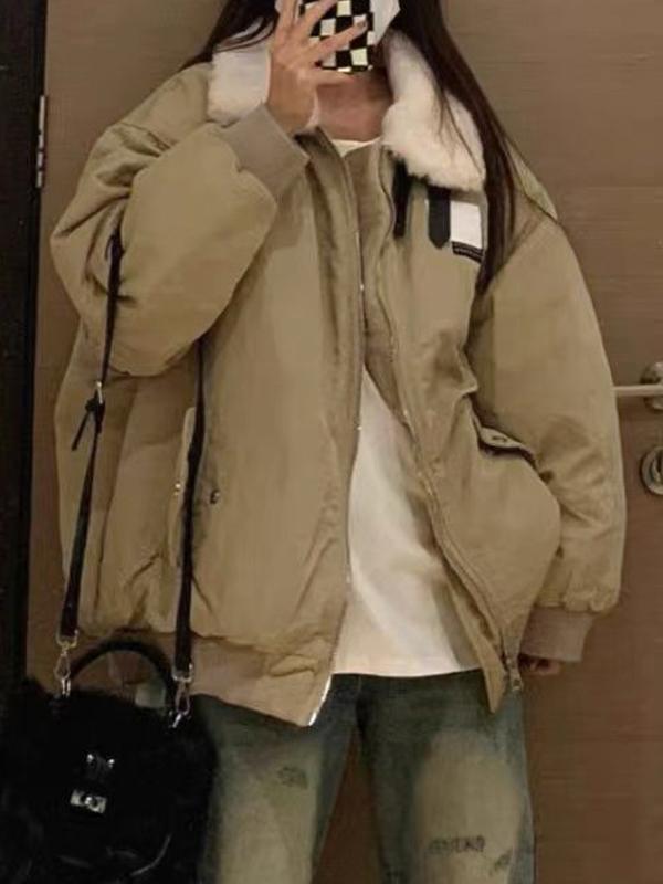 Vintage Fuzzy Collar Zip Up Jacket Product Image