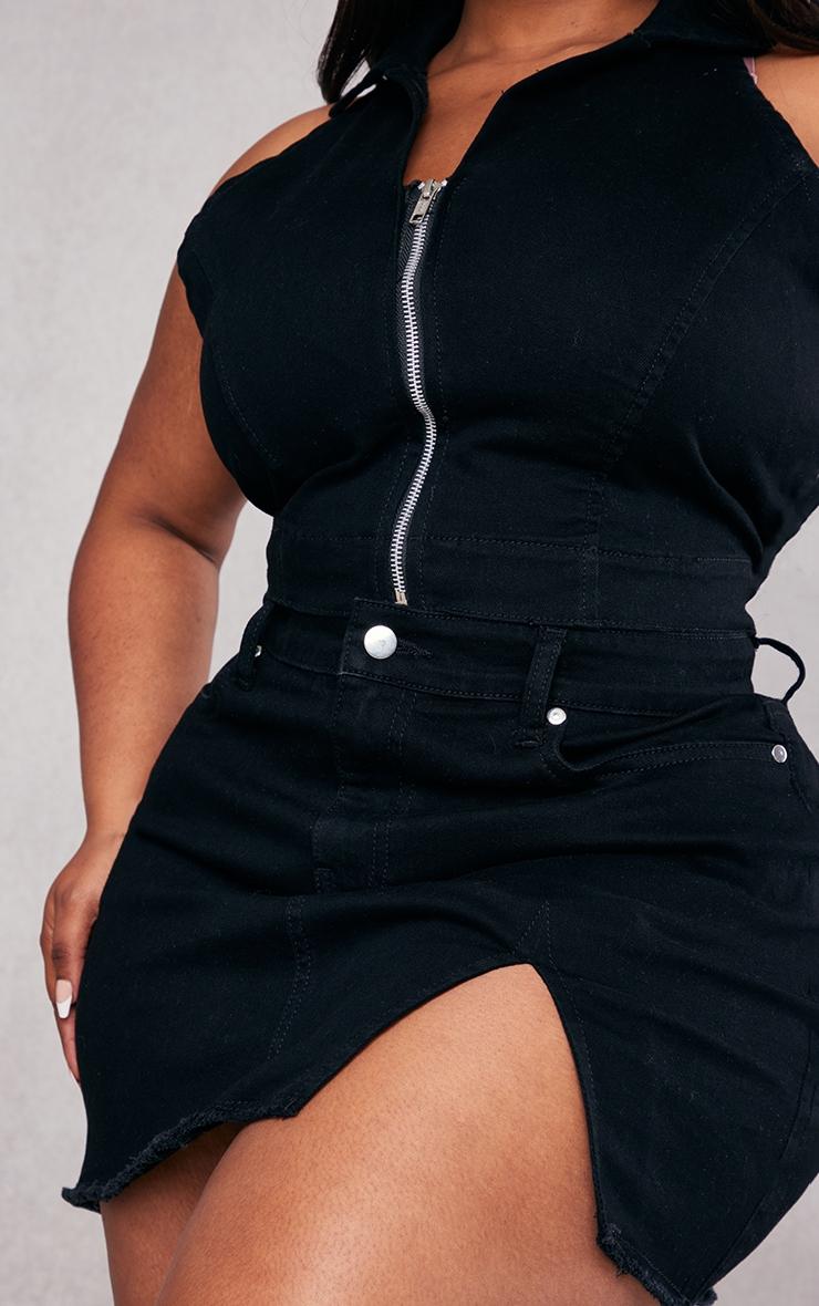 Plus Black Stretch Denim Split Detail Mini Skirt Product Image