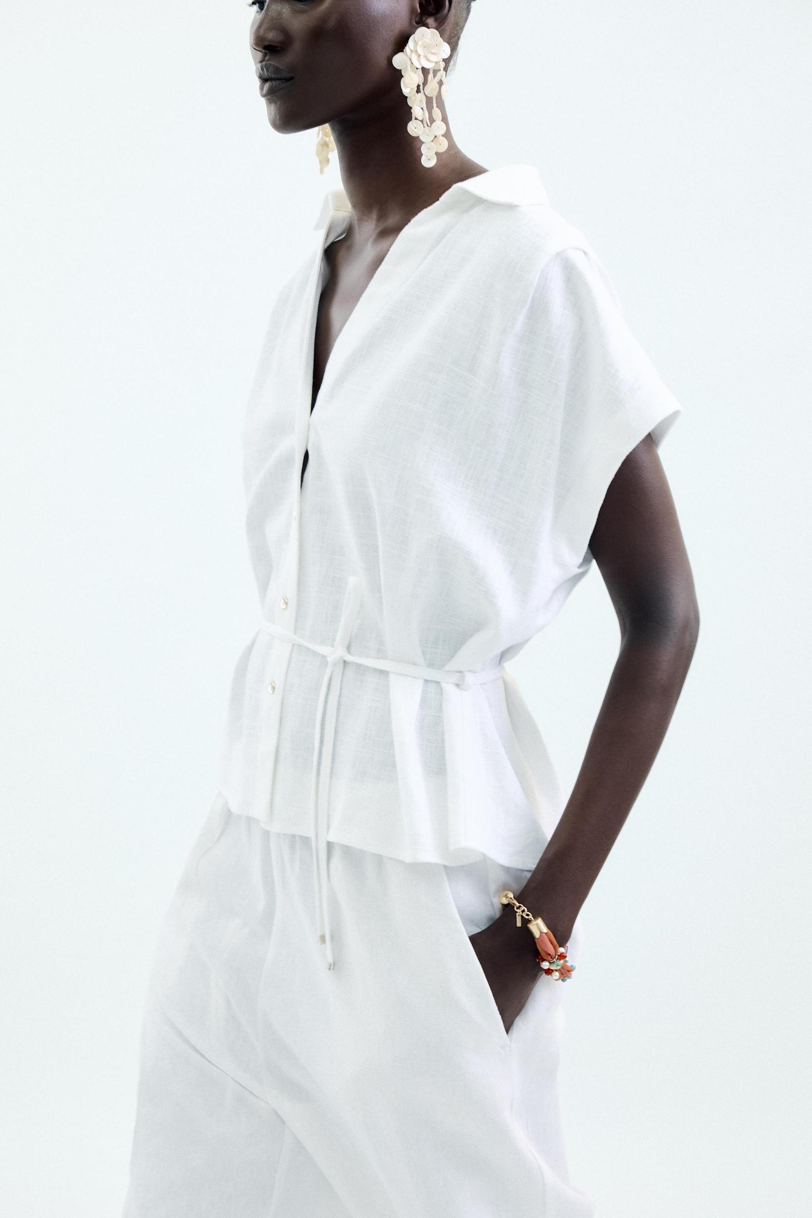 BELTED LINEN BLOUSE Product Image