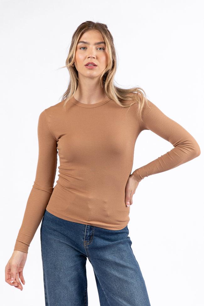 Make Your Choice Brown Ribbed Long Sleeve Tee FINAL SALE Product Image