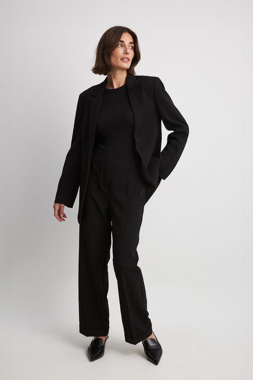 Tailored Mid Waist Suit Pants Black Product Image