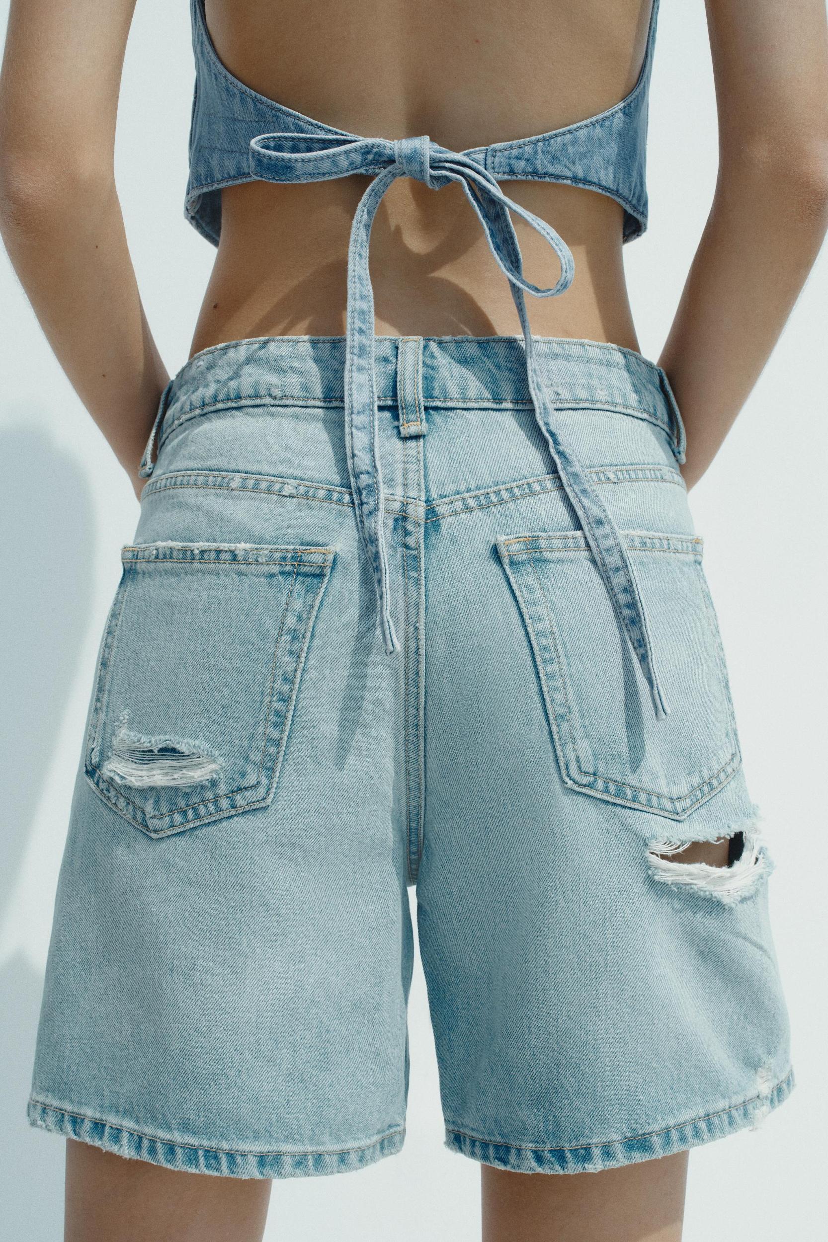 MID-RISE RIPPED TRF DENIM SHORTS Product Image