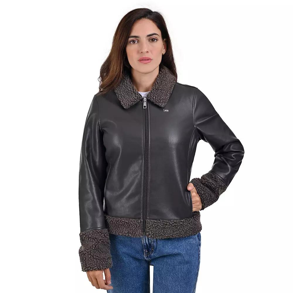 Women's Lee® Faux Leather With Faux Shearling Trim Casual Jacket,  Product Image