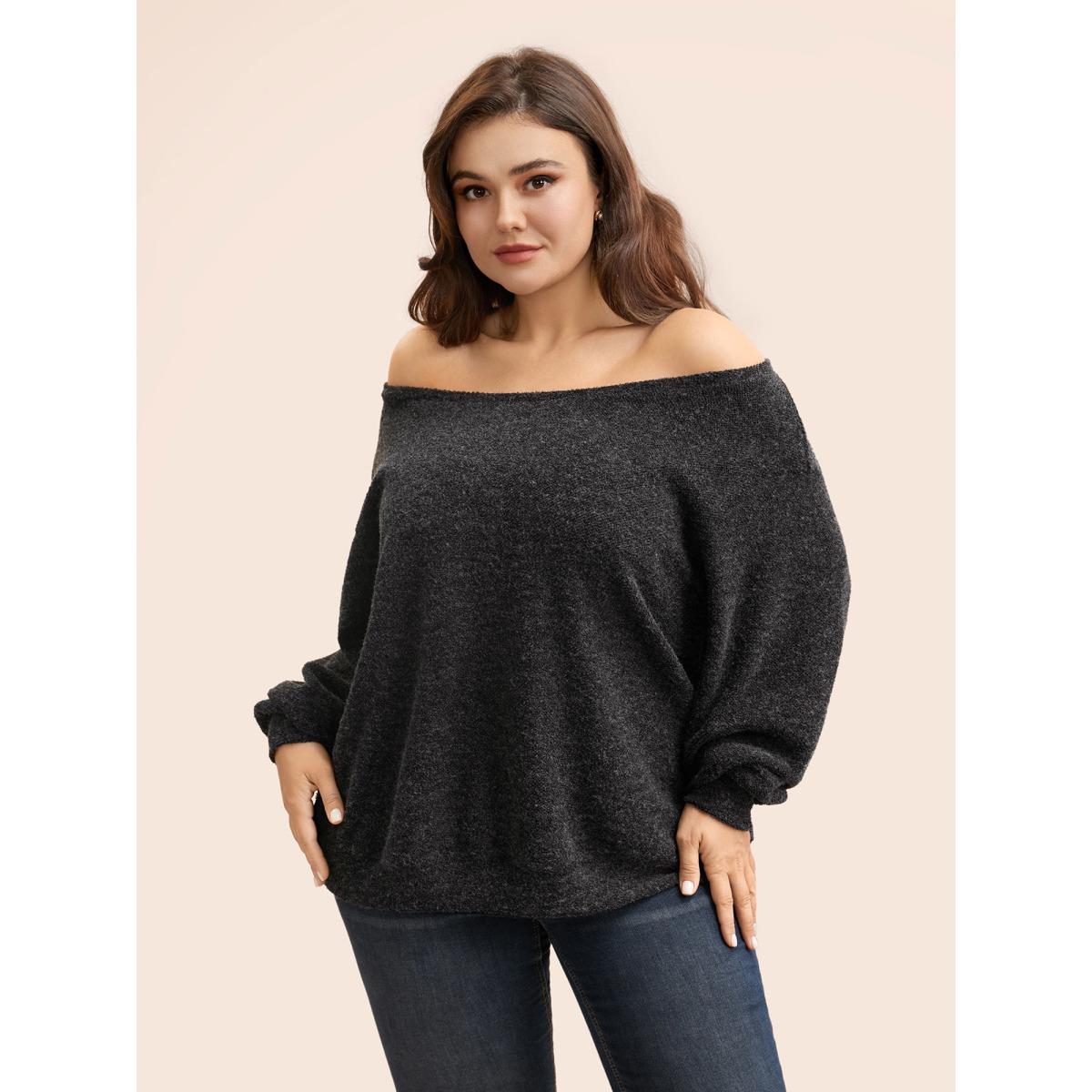 Plus Size Textured Off Shoulder Drop Shoulder Sleeve Sweatshirt Women DimGray Casual Non One-shoulder neck Everyday Sweatshirts BloomChic 26/4X Product Image
