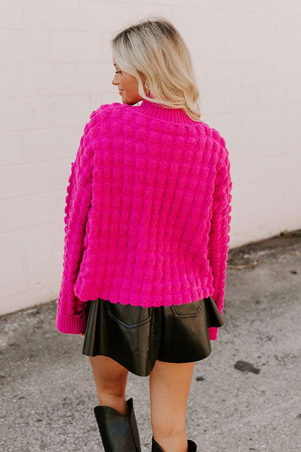 Cappuccino Cozy Knit Sweater in Hot Pink Product Image