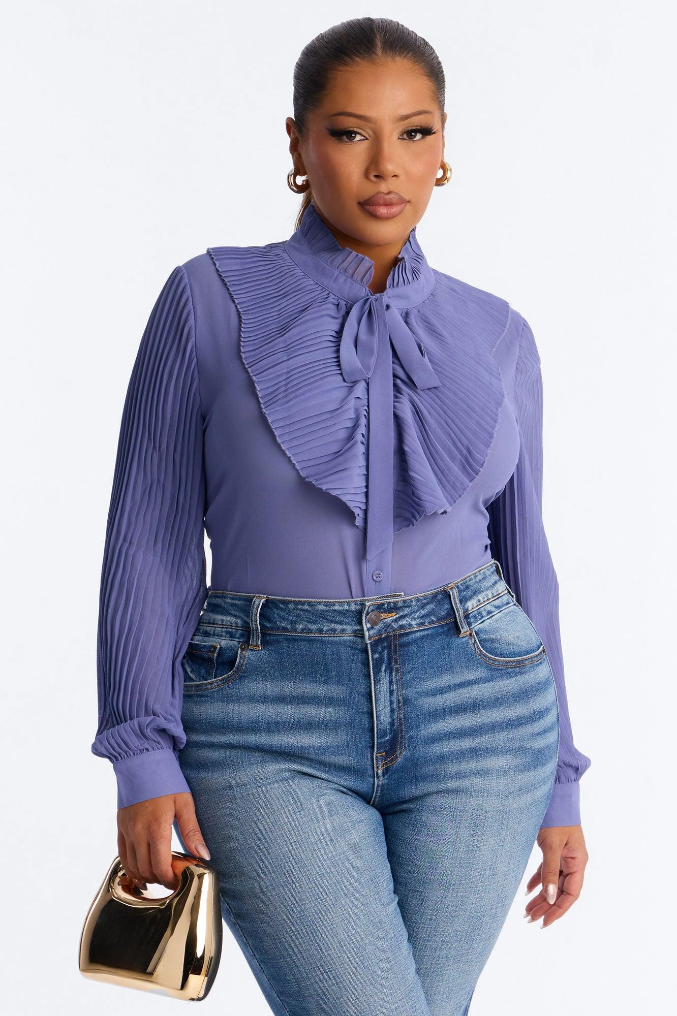 Dolce Vita Ruffle Chiffon Shirt - Blue Female Product Image