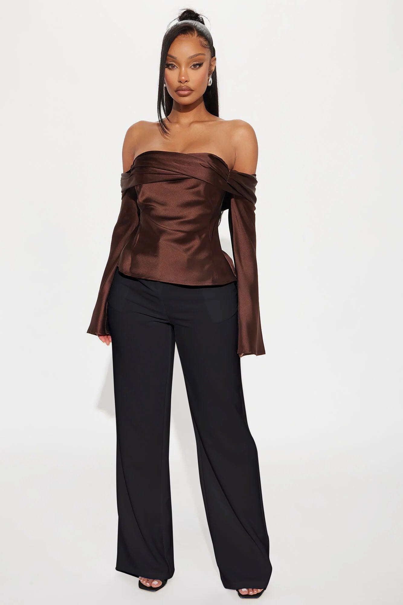 Date Night Ready Off Shoulder Top - Chocolate Product Image