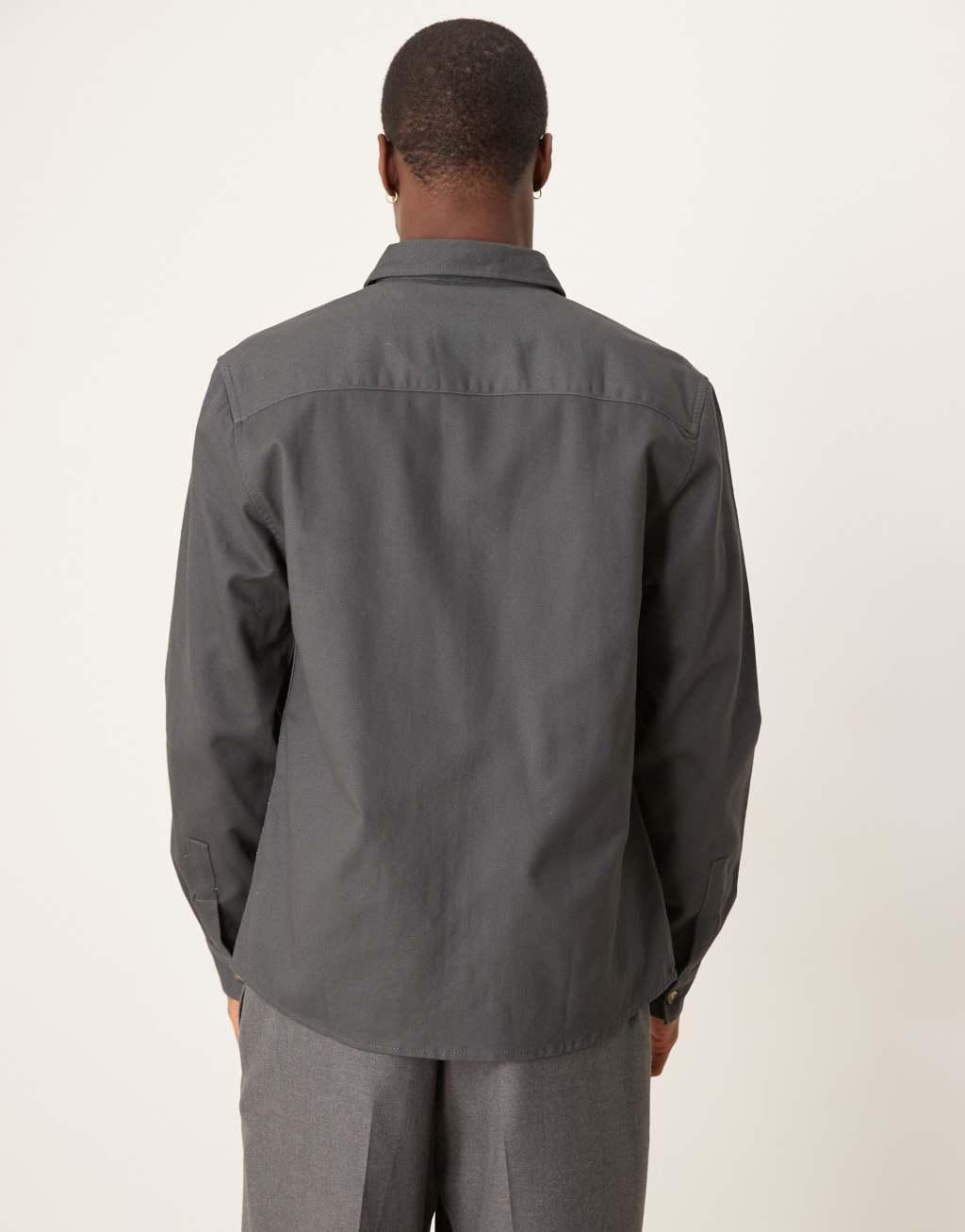 ASOS DESIGN boxy cotton overshirt in dark gray Product Image