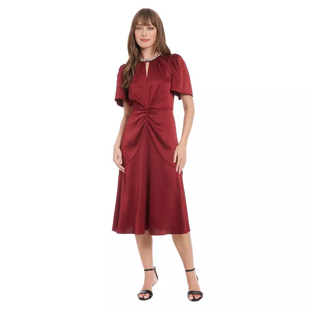 Women's London Times Short Sleeve Embellished Collar Dress, Size: 16, Red Product Image